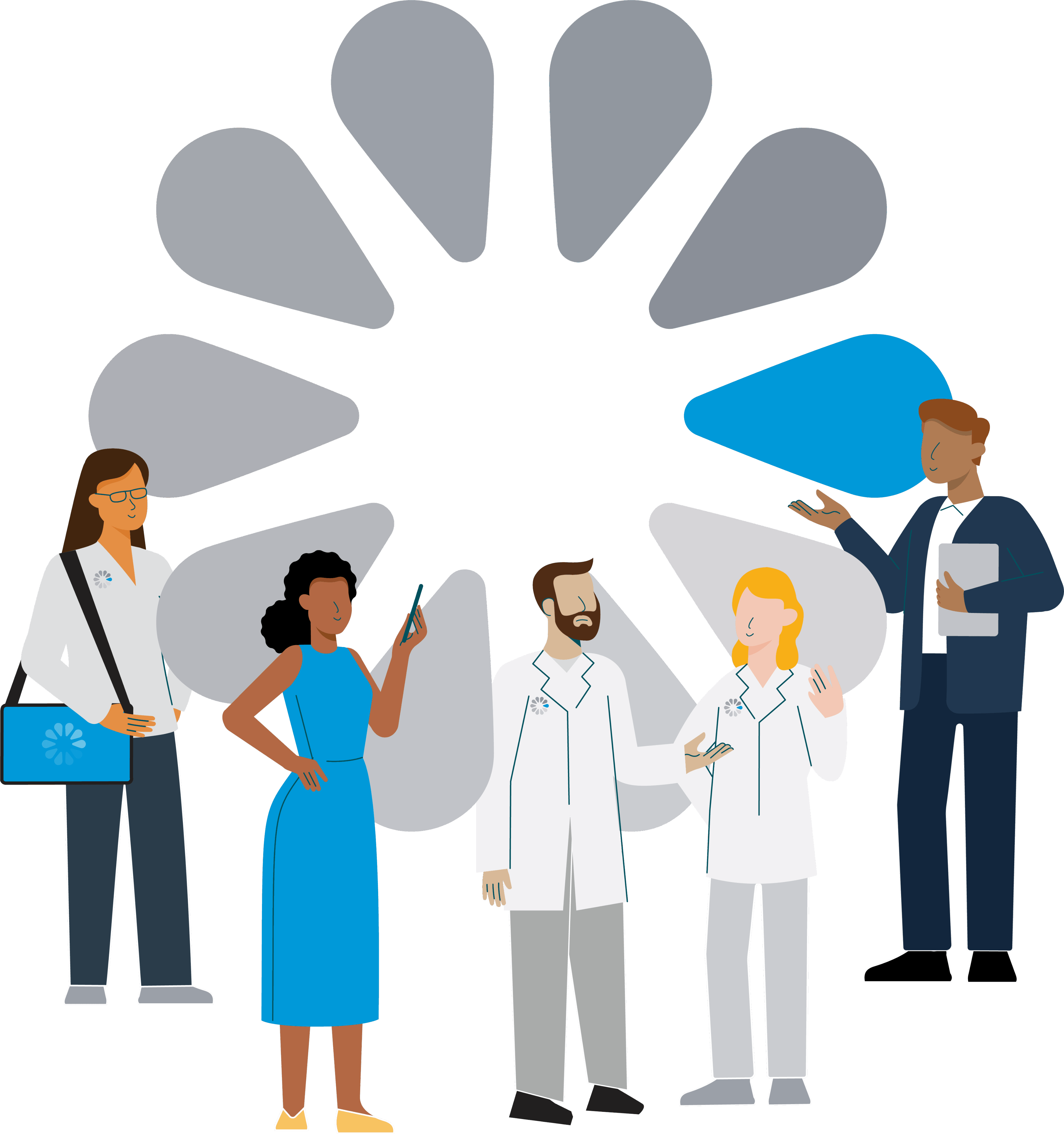diverse employees with careers in testing blood