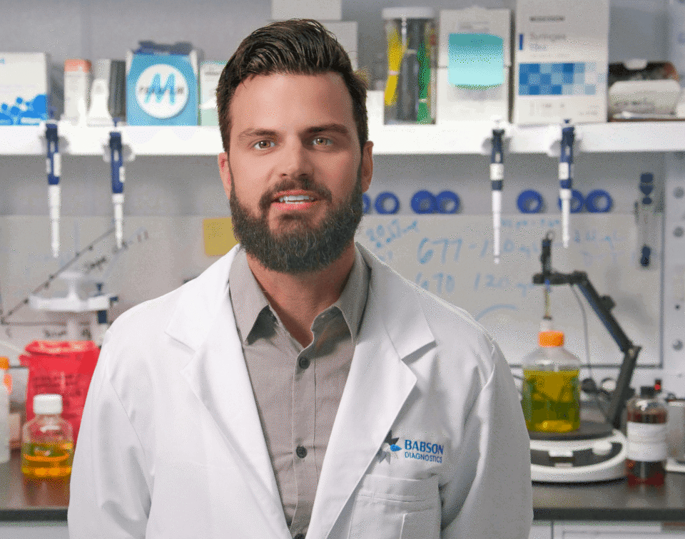 scientist from a blood test company